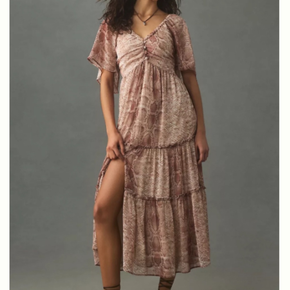 NWT By Anthropologie Short-Sleeve Tiered Midi Dress